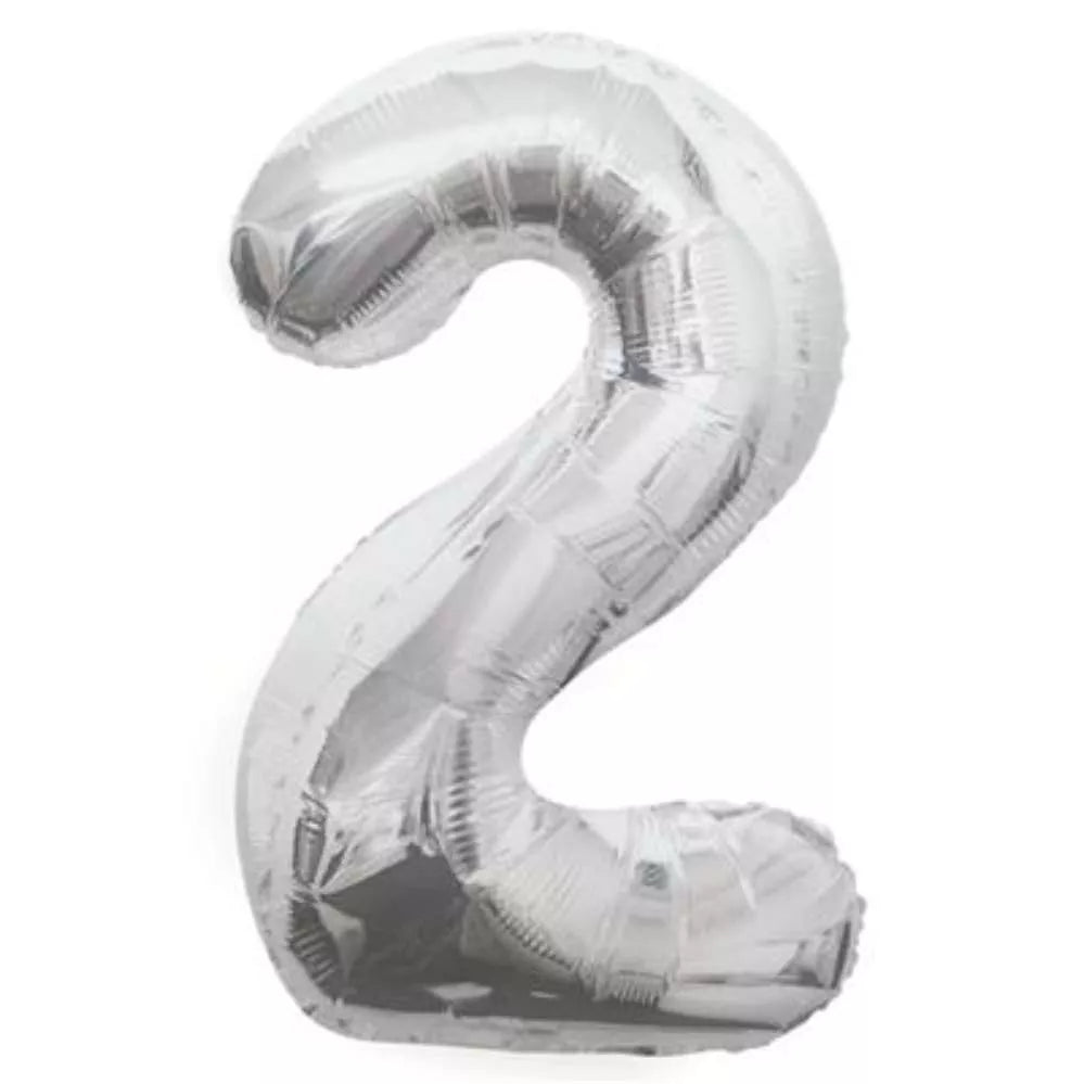 Unique Foil Balloon Silver 34" Number 2