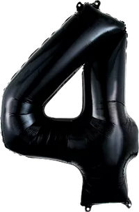 Black 34-inch Anagram foil balloon shaped as the number 4, perfect for celebrations and party decorations.