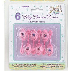 Unique 6 Pack Party Favours Mini Rattles Pink 2.5