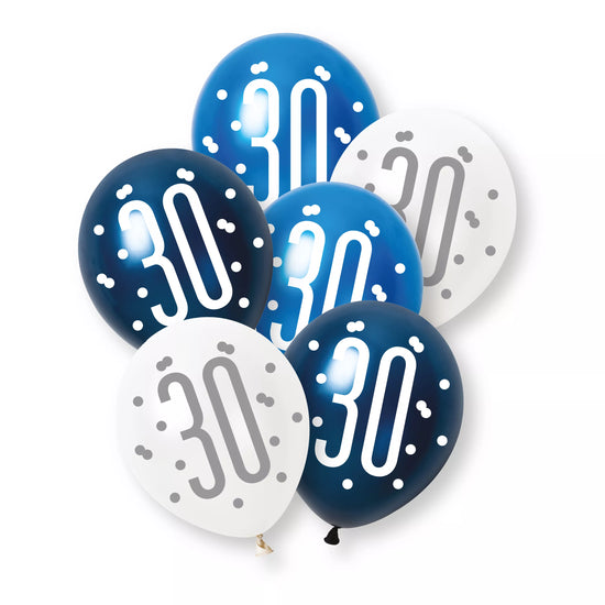 Unique Glitz Age 30 Blue 12" Latex 6pk