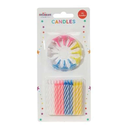 Kaleidoscope Rainbow Candles W/Holders 24pk