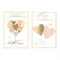 Poppyhill 12-pack C50 silver anniversary greeting cards with elegant design and embossed details for special celebrations.