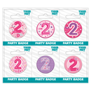 Six small birthday badges with the age number 2 from Tiger Feet, ideal for celebrating a second birthday.