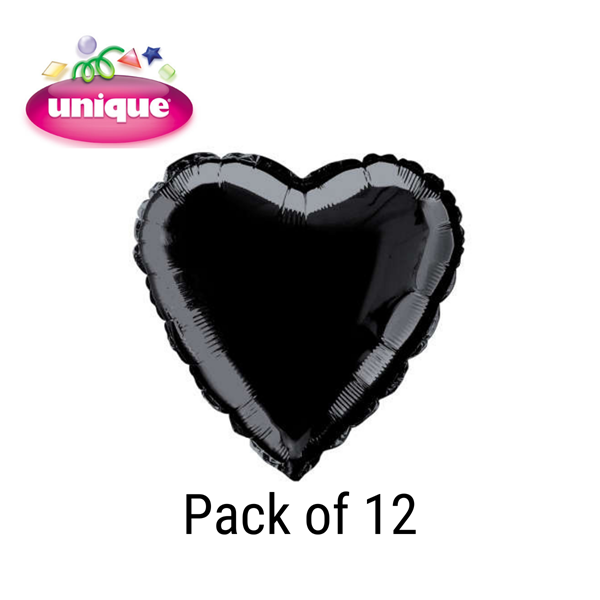 Unique 12 Pack Foil Balloon Black Heart 18