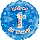 18" 1st Birthday Blue Holographic Foil Balloon