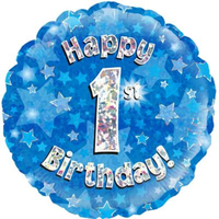 18" 1st Birthday Blue Holographic Foil Balloon