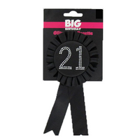 Black With Diamantes 21th Birthday Rosette Badge