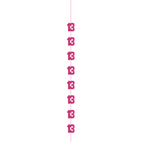Pink 5ft hanging decor with "Age 13" Glitz design, perfect for party decorations, by Unique.