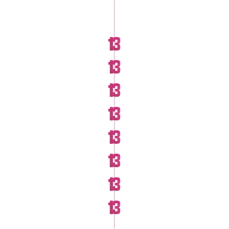 Pink 5ft hanging decor with "Age 13" Glitz design, perfect for party decorations, by Unique.