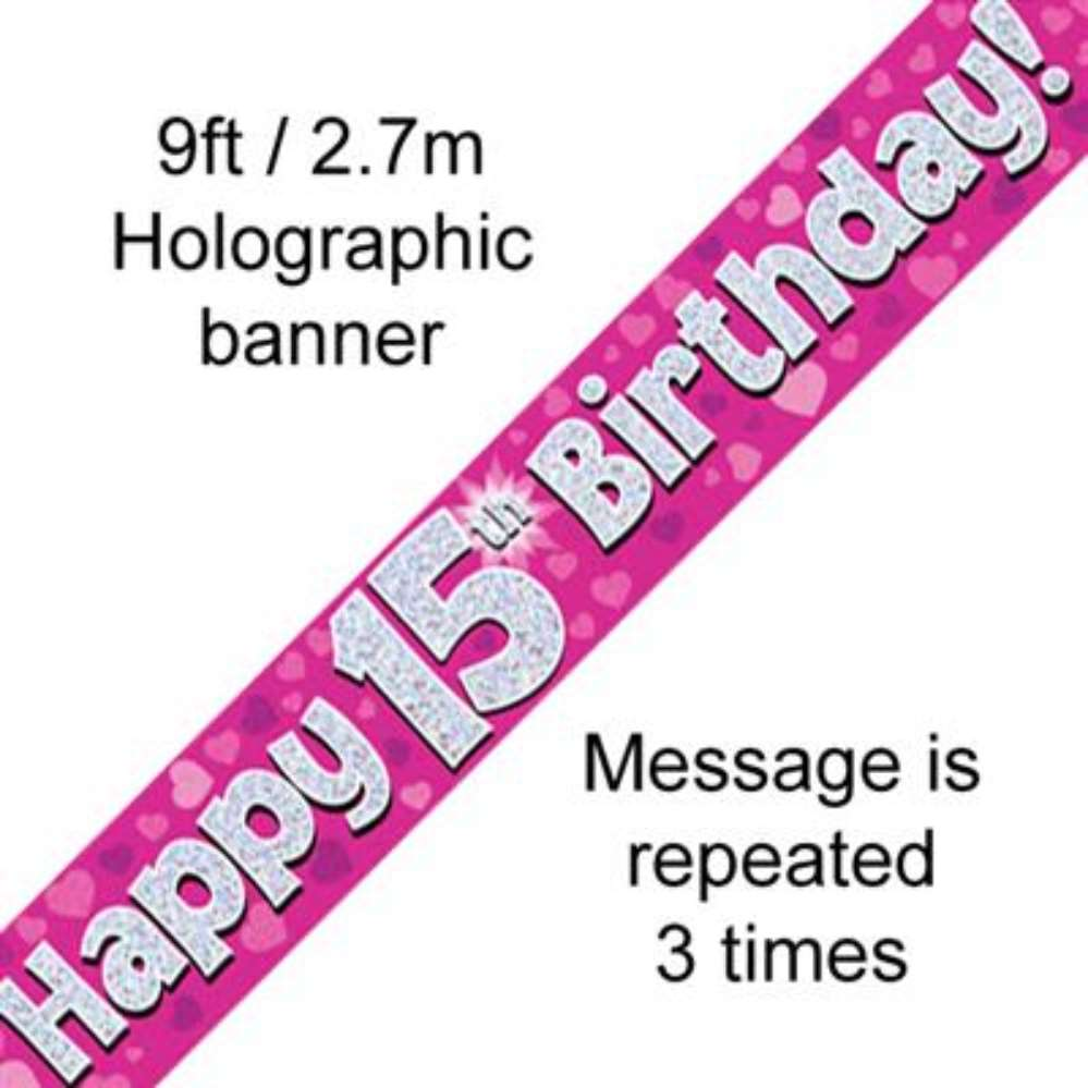 Oaktree Banner Age 15 Pink Holographic 9ft