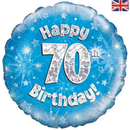 18" 70th Birthday Blue Holographic Foil Balloon