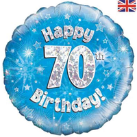 18" 70th Birthday Blue Holographic Foil Balloon