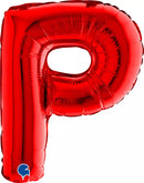 Red Grabo foil balloon in the shape of the letter P, 14 inches tall, shiny and festive for celebrations.