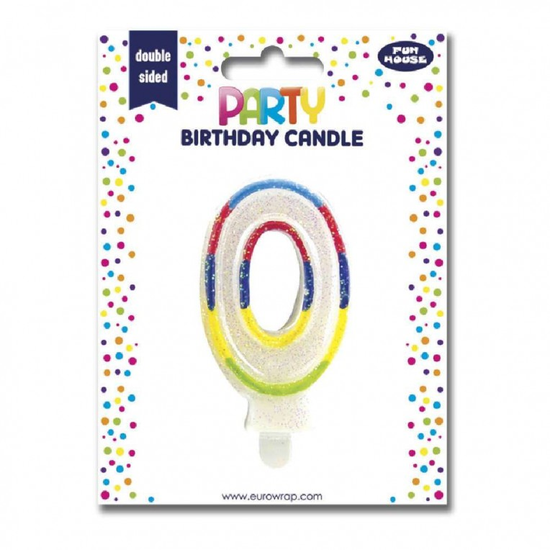 Eurowrap Party Candle Number 0 Glitter Rainbow