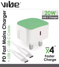 Vibe Centre 20W Type C mains charger with compact design and USB-C port for fast device charging.