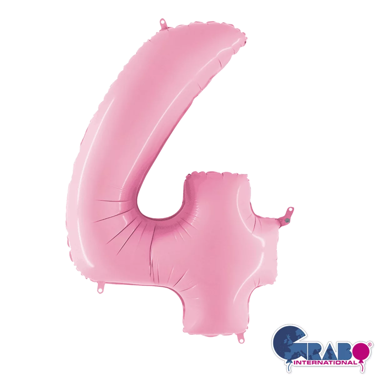 Pastel pink Grabo foil number 4 balloon, 26-inch size, shiny and reflective, suitable for celebrations and decorative occasions.