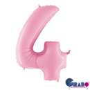 Pastel pink Grabo foil number 4 balloon, 26-inch size, shiny and reflective, suitable for celebrations and decorative occasions.