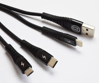 Vibe Centre braided 2.2m universal electronics cable showing its durable woven design and connector ends.