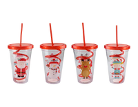 Christmas Cup W/Straw 650ml 4pk