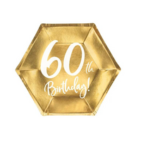 Metallic Gold 60th Birthday Plates 20cm 6pk