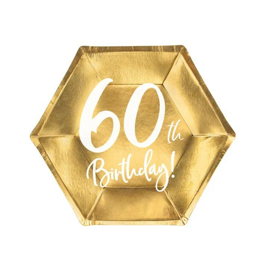 Metallic Gold 60th Birthday Plates 20cm 6pk