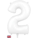 White Oaktree foil balloon shaped as the number 2, measuring 34 inches, with a shiny metallic finish.