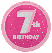 Unique Foil Balloon Pink Glitz Age 7 18"