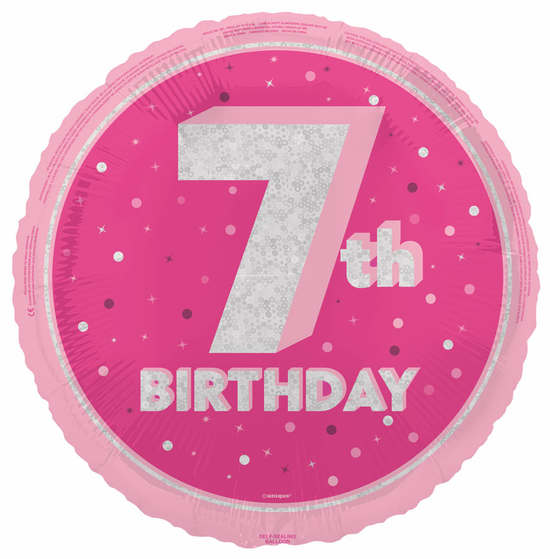 Unique Foil Balloon Pink Glitz Age 7 18"