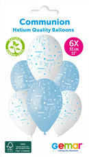 Six 13-inch Gemar latex printed balloons featuring a communion boy design, perfect for religious celebration decorations.
