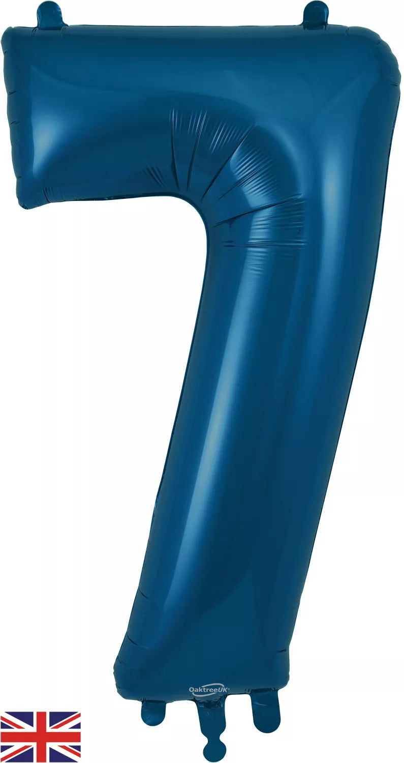 Oaktree Navy Blue 34-inch foil balloon shaped as the number 7 for celebrations.