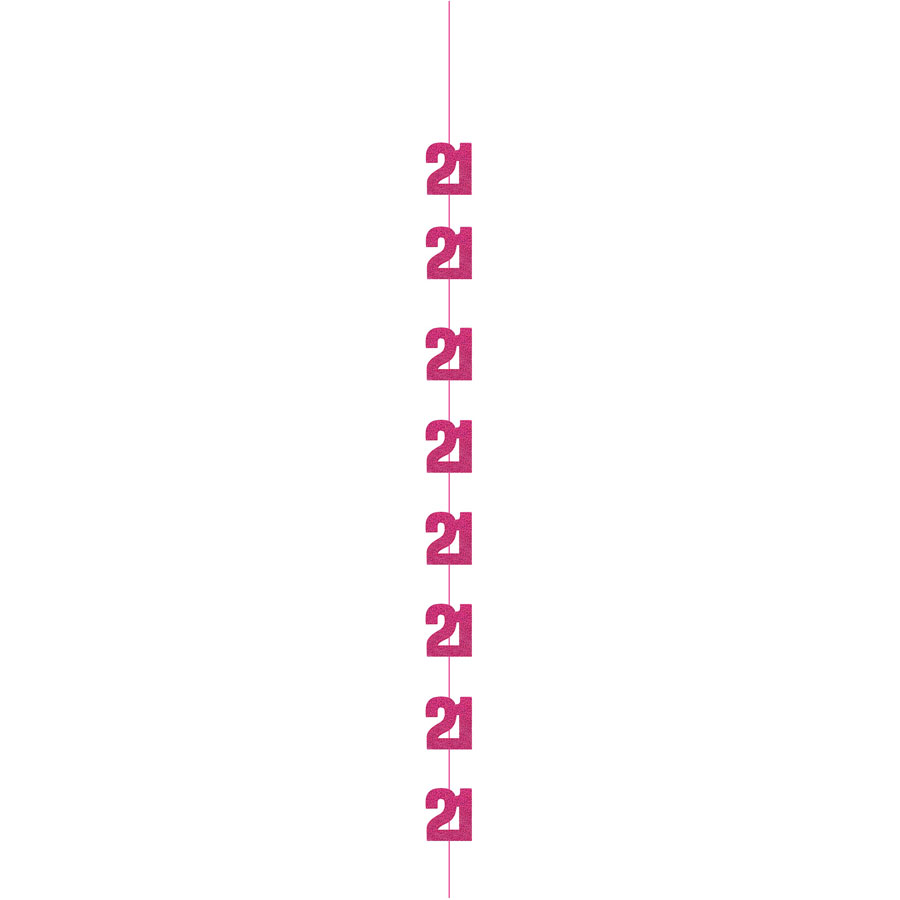 Pink 5ft hanging decor banner with "Age 21" and glitter accents for celebration party decorations by Unique.