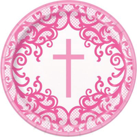 Unique 8 Pack Plates Pink Cross 9