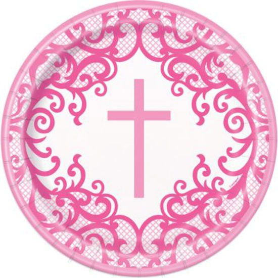 Unique 8 Pack Plates Pink Cross 9