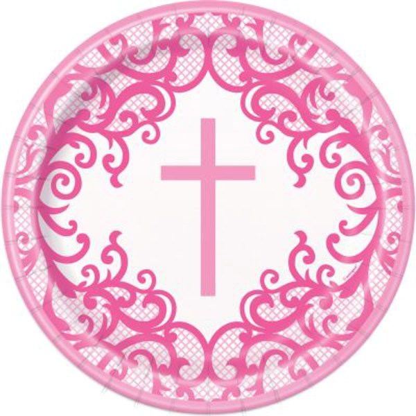 Unique 8 Pack Plates Pink Cross 9