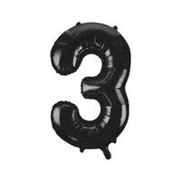 Black 34-inch number 3 foil balloon by Unique, shiny metallic surface, perfect for celebrations and party decorations.