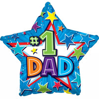 TRI foil balloon shaped as a star with "#1 Dad" text, 9 inches, designed for air filling, celebrating dad on special occasions.