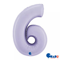 Grabo satin lilac foil balloon in 40-inch number 6 shape, shiny and smooth for celebration events.