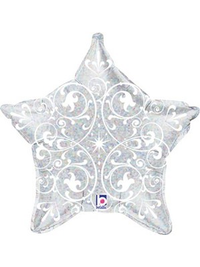 Silver Holographic Filigree Star 21" Foil Balloon