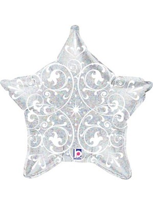Silver Holographic Filigree Star 21" Foil Balloon
