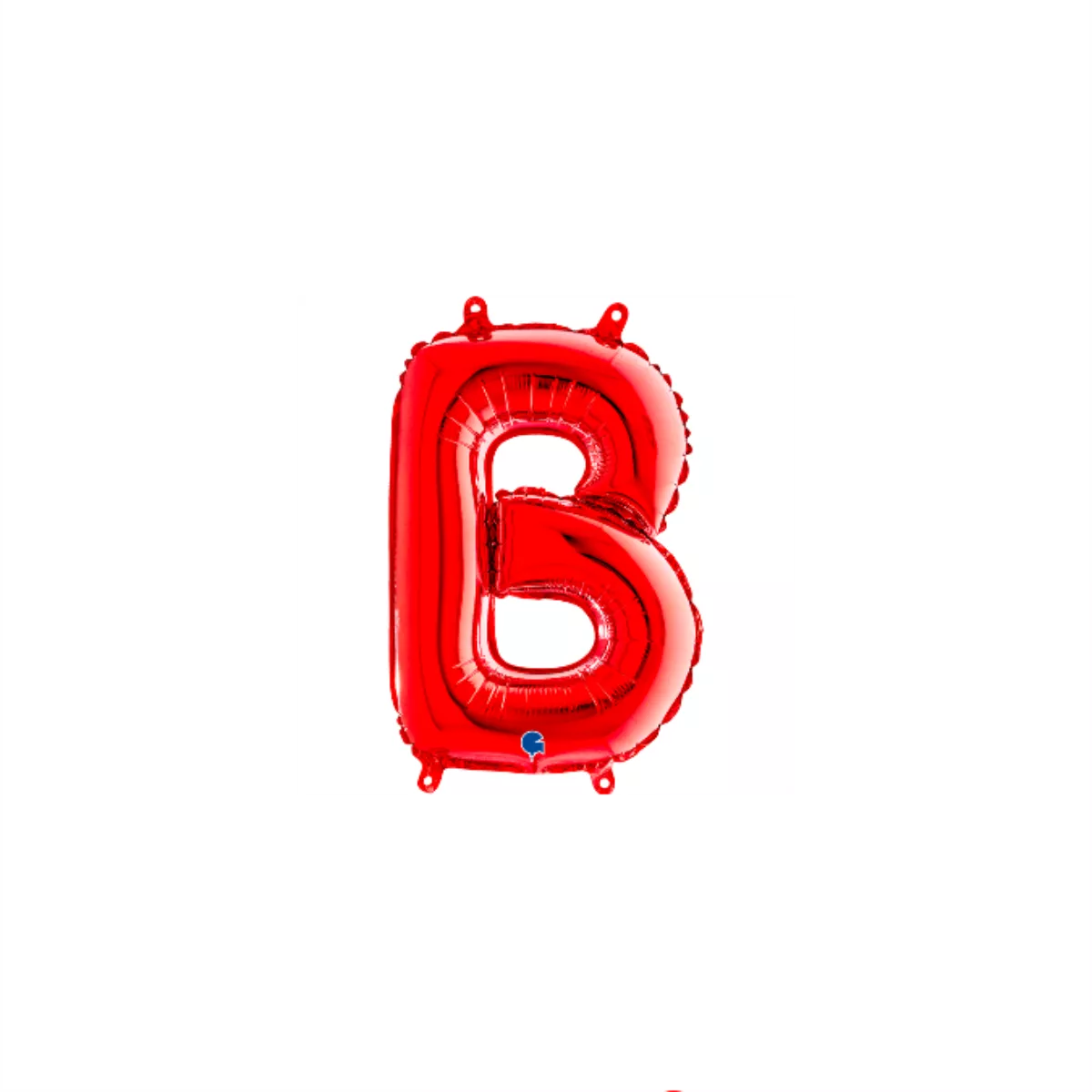 Red 14-inch Grabo foil balloon shaped like the letter B, with shiny metallic surface and colorful accents.