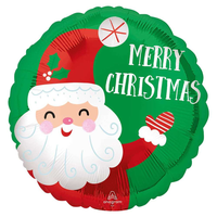 Foil Balloon 18" Round Smiley Santa Christmas