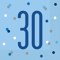 Blue Glitz 30th Birthday Lunch Napkins 16pk