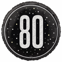 Unique Foil Balloon Black Black Glitz Age 80 18"