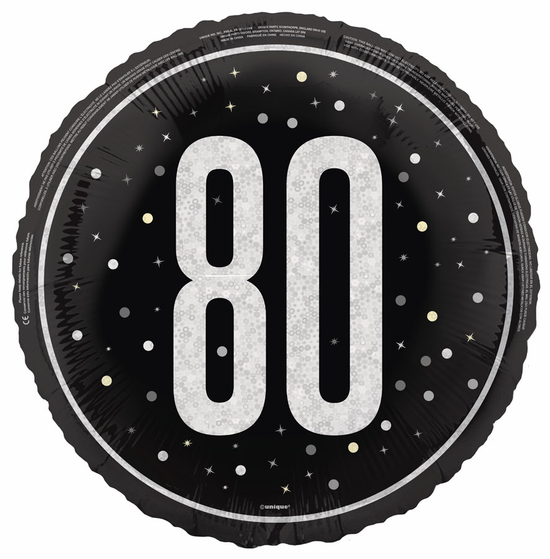 Unique Foil Balloon Black Black Glitz Age 80 18"