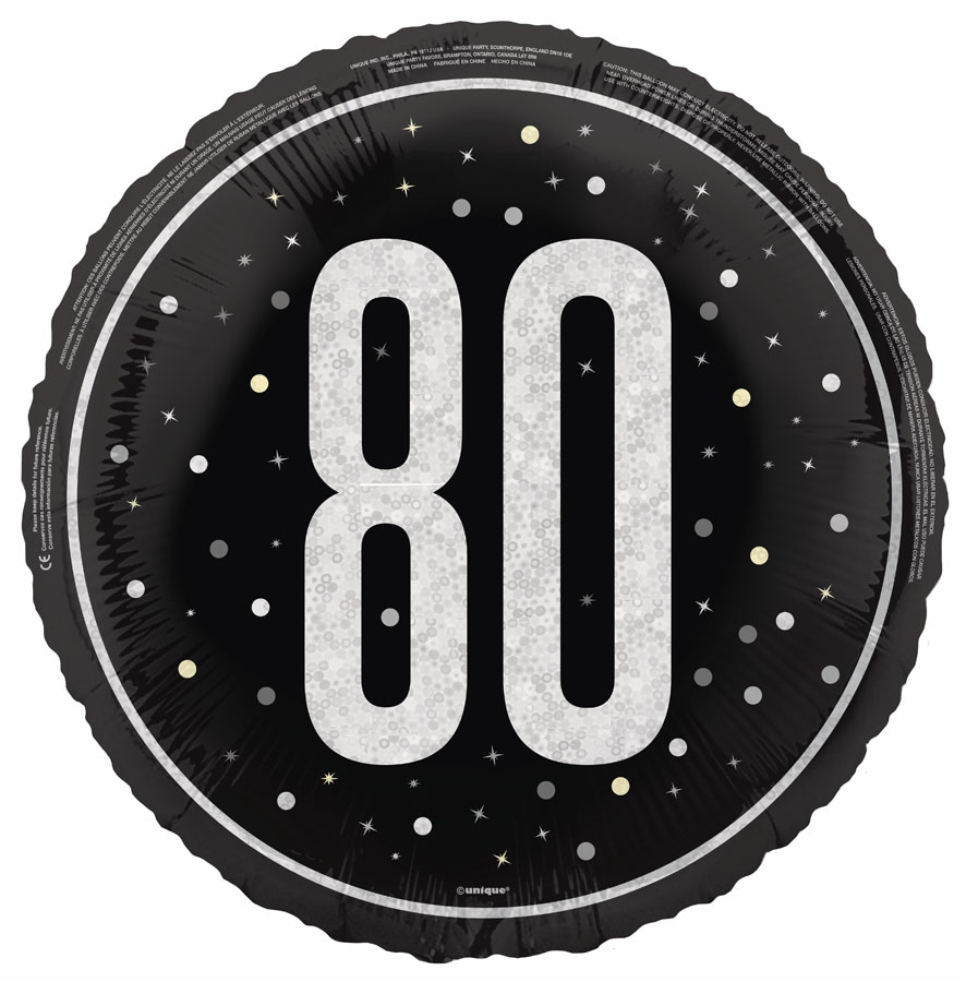 Unique Foil Balloon Black Black Glitz Age 80 18"