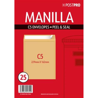 25pk Envelopes C5 162x229mm Peal&Seal Manilla