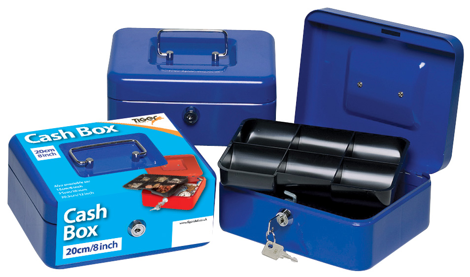 Tiger Stationery Cash Box Blue 20cm