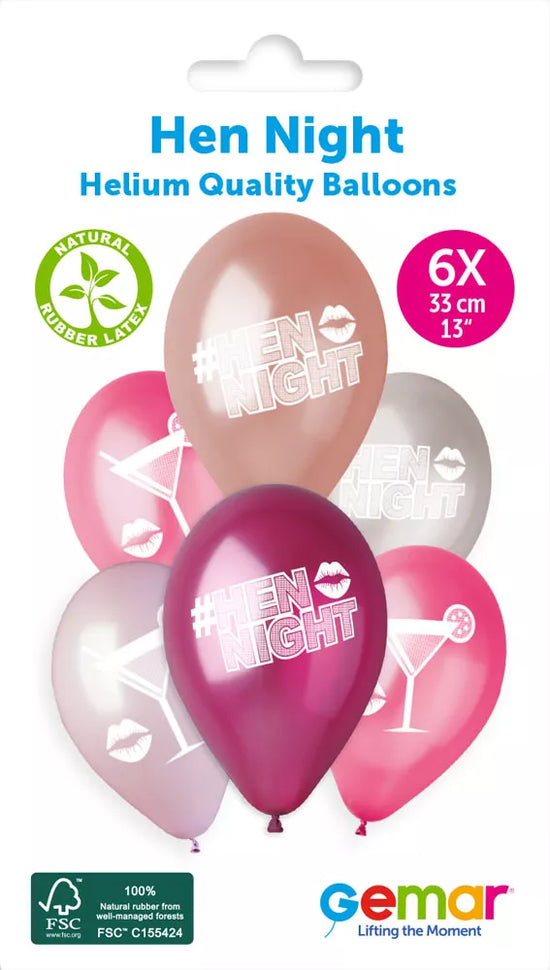 Gemar Hen Night 13" Latex Balloons 6pk