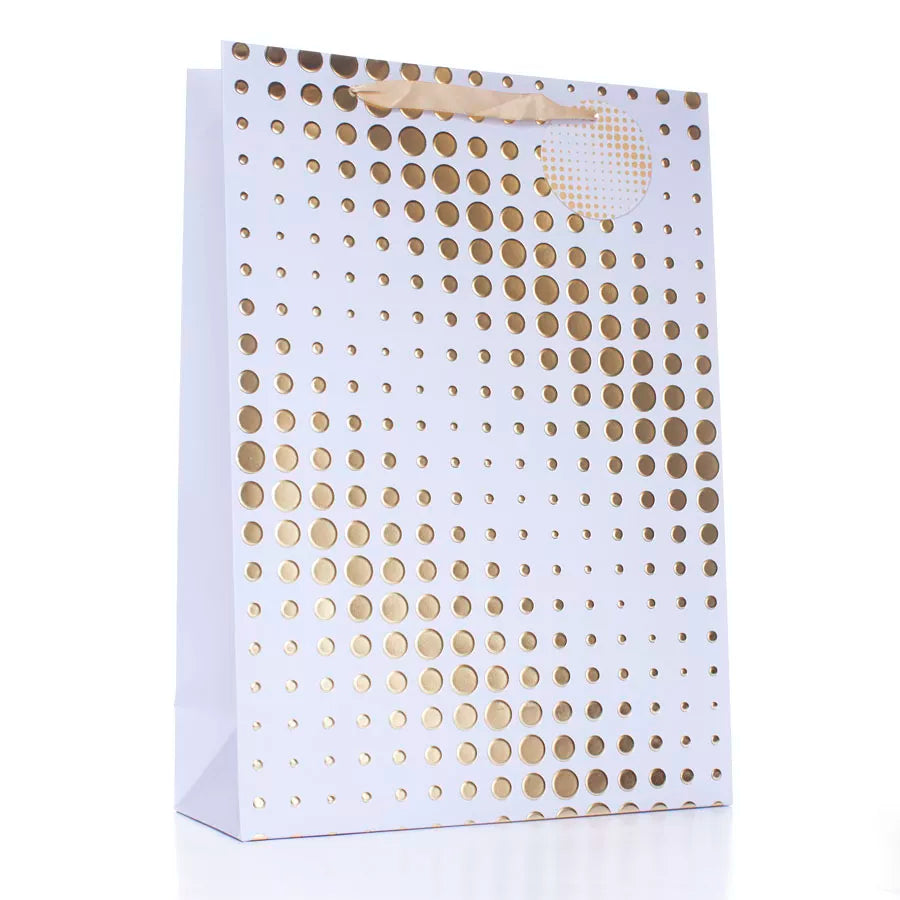 Light blue gift bag with gold spots, extra large size, set of 6 Tulip brand gift bags for special occasions.