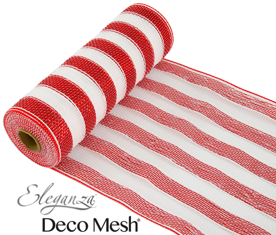 Eleganza Deco Mesh Red & White Stripes 25cm x 9.1M
